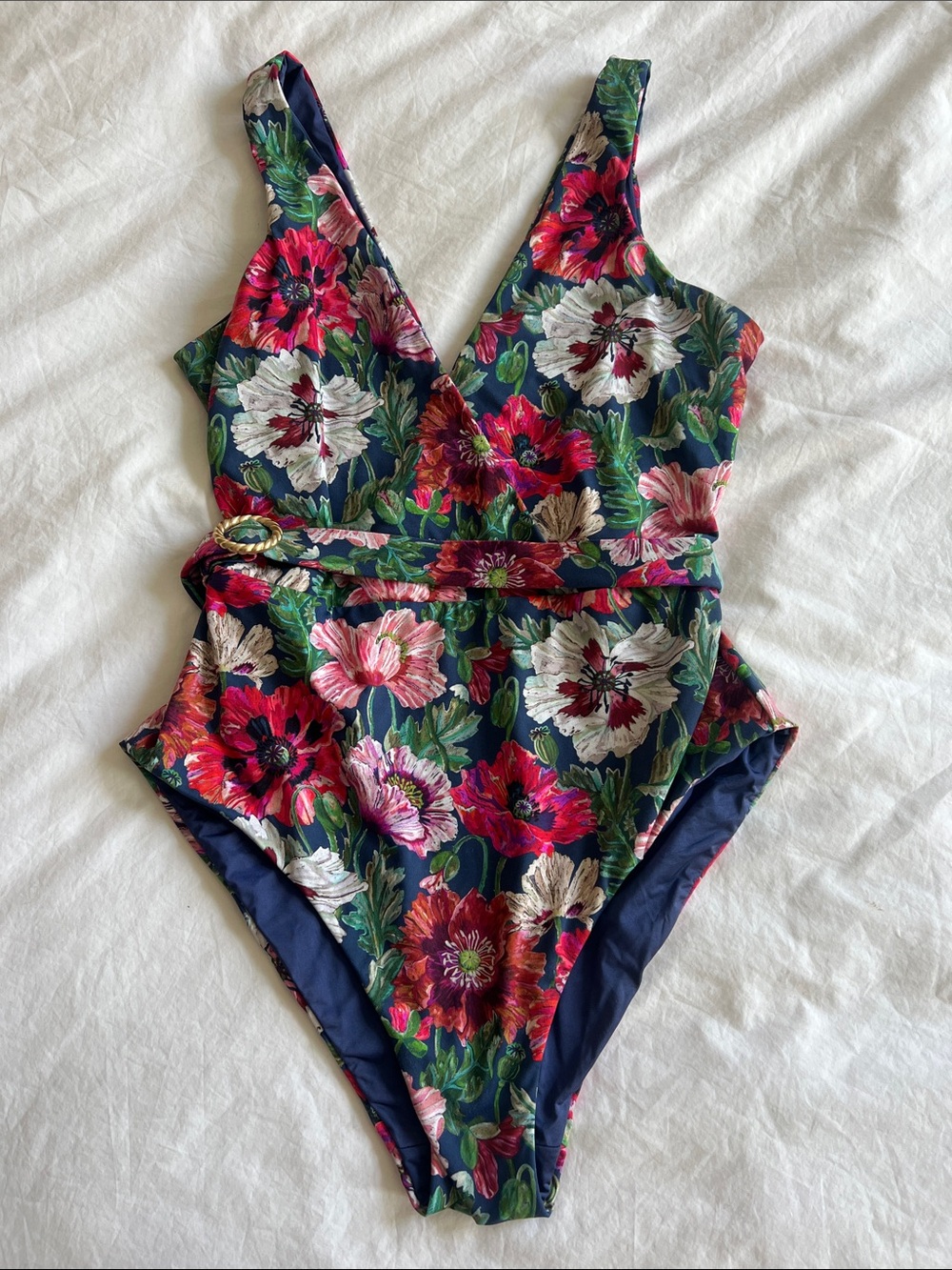 Onia Navy Floral One-Piece Swimsuit with Belt